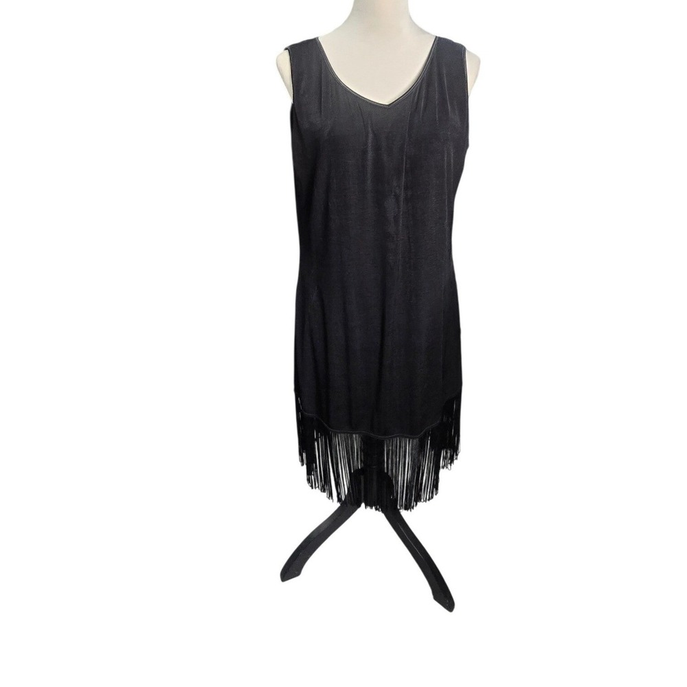 Together Fringe Flapper Dress Womens XL Black Sleeveless V-Neck Mini LBD